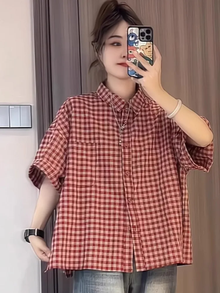 Plaid allentato ort Sve Casual irt Estate da donna New Sle College Wind Versatile per il tempo libero Top francese vintage Faionable