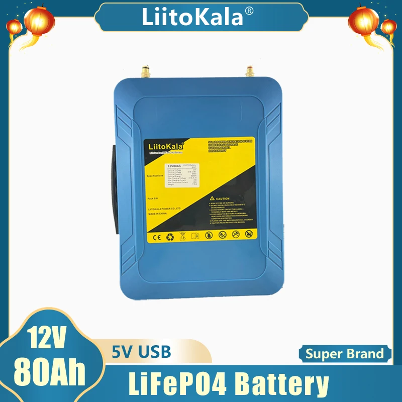 

LiitoKala 12V 80AH Lifepo4 Battery Pack lifepo LFP with BMS LED 5v USB for Motor Boat solar light Golf Car UPS 12.8V Battery