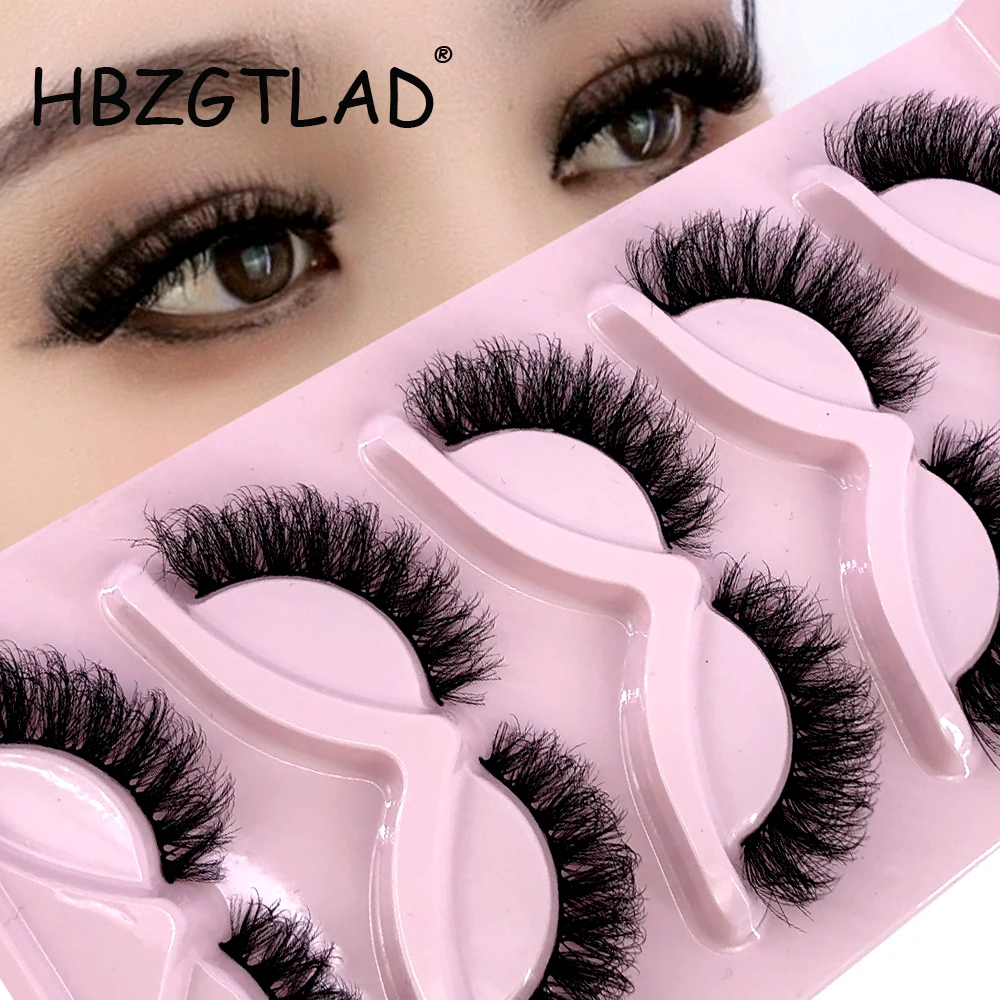 HBZGTLAD New Cat Eye Lashes 5 Pairs 3D Faux Mink Eyelashes Winged Fluffy Fake Lashes Soft Natural Long Full Strip Lash Make Eyel