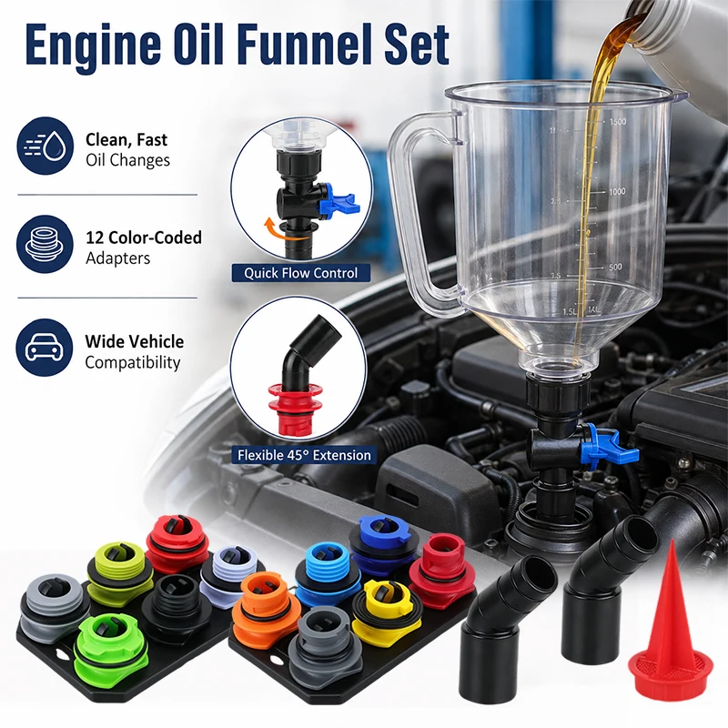 Spill Proof Coolant Filling Kit 17Pcs/Set Fit Universal Vehicles Car Accessories Plastic Filling Funnel Spout Pour Oil Tool