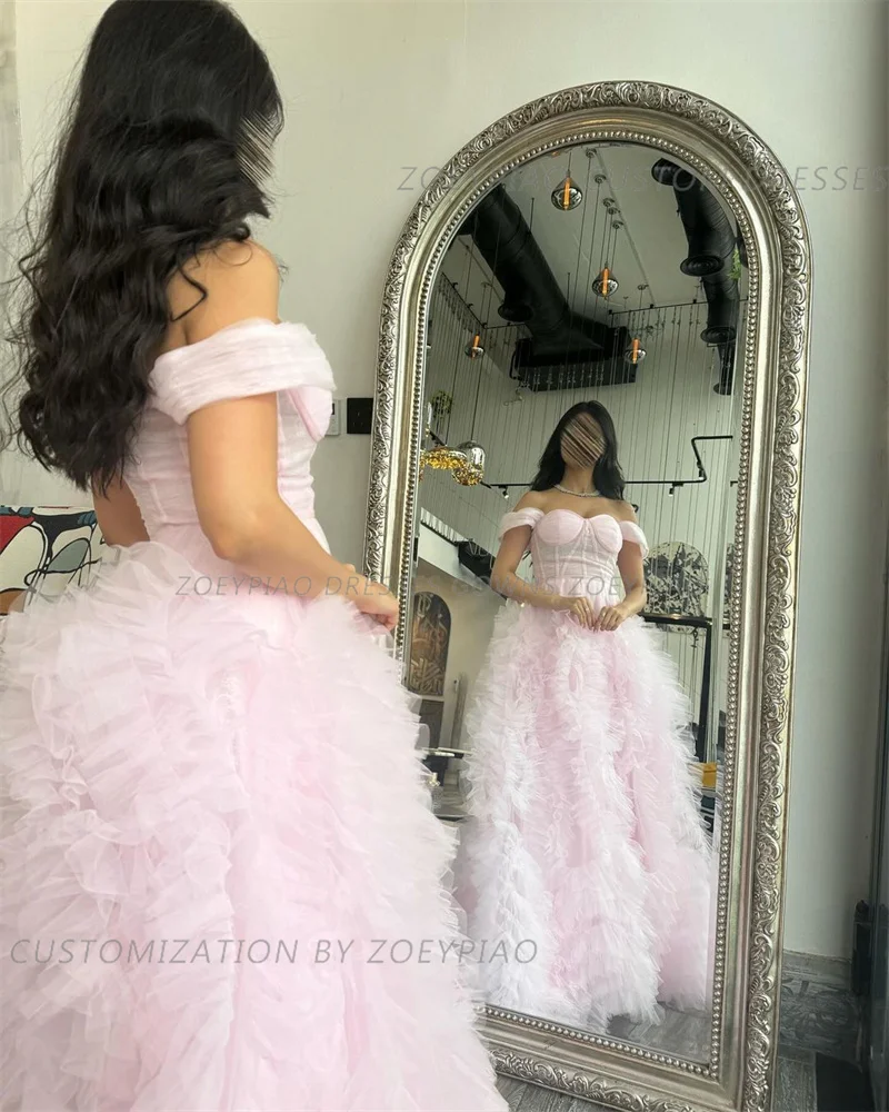 Elegante Roze Prom Dress Sweetheart Lange Avondjurken Vloer Lengte A-Lijn Tule Baljurken Celebrity Jurken Feestjurken