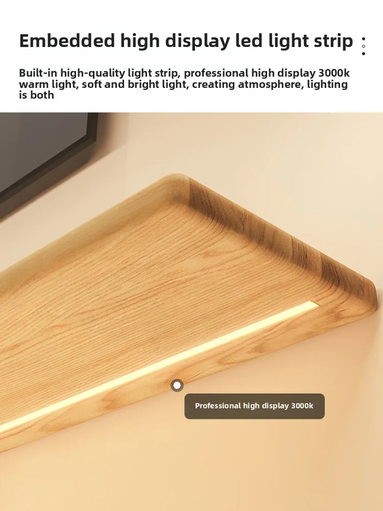 Solid wood luminous laminate wall shelf built-in LED light wall one-word shelf bookshelf honor wall display shelf