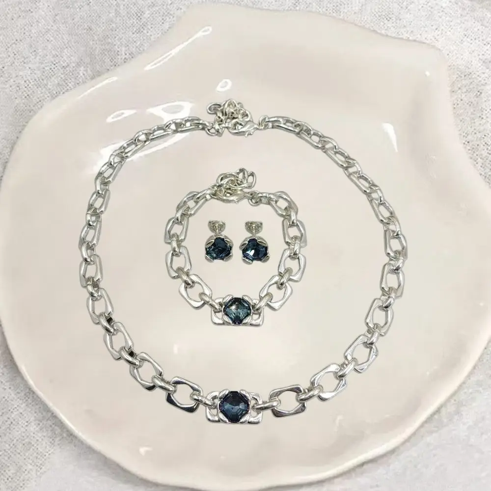 

2026 Spain Light Luxury Noble 8MM Colored Crystal Chain Set Jewelry Three Piece Set Banquet Gift