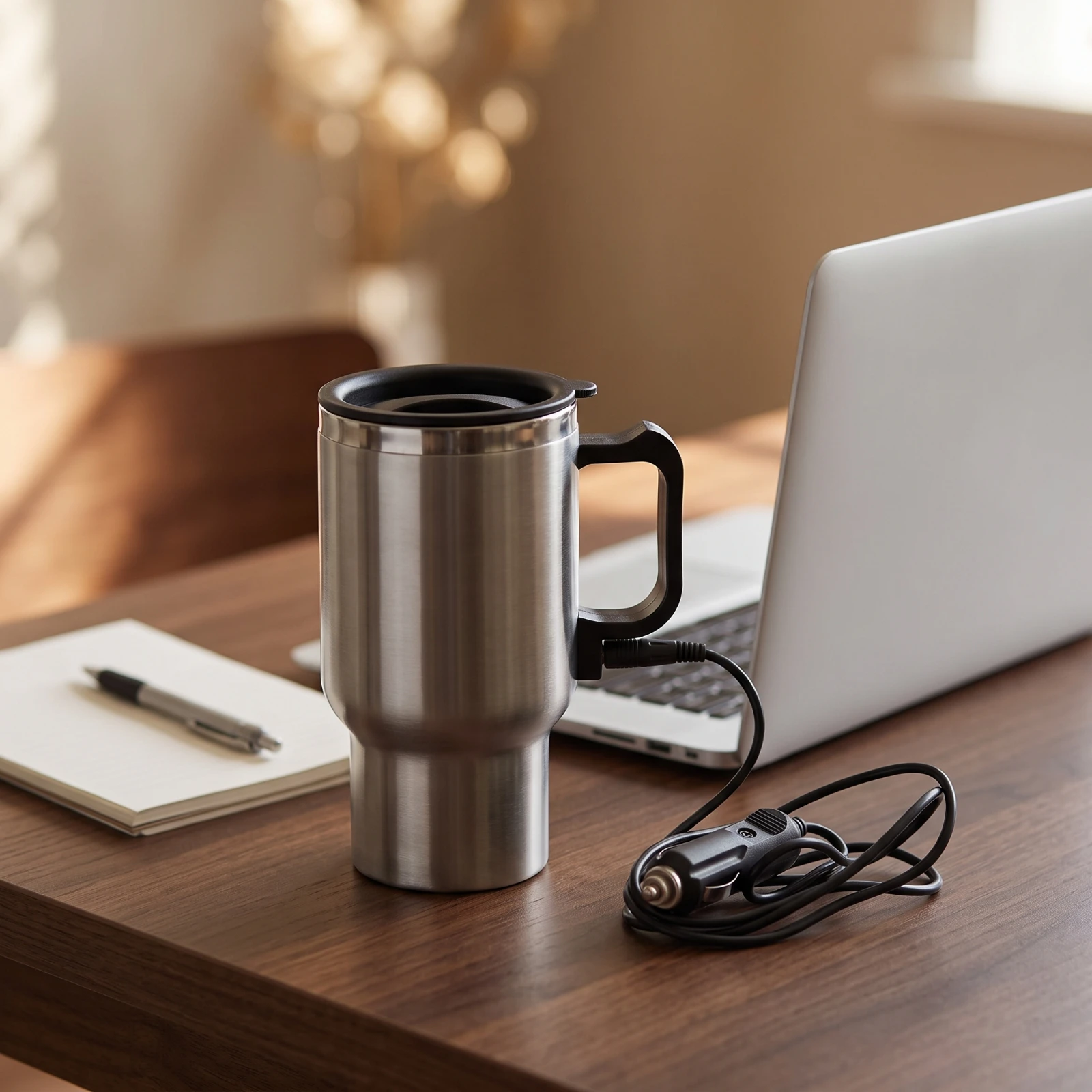 Car Mug with Cigarette Lighter Plug 12V Car Heated Mug Electric Cup with Lid Stainless Steel for Drivers
