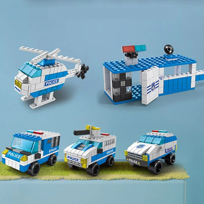 6in1 Police Sports Car Fire Engineering Engine Mini Loader Truck Plane Classic City Model Building Blocks Sets Bricks Toys Gifts