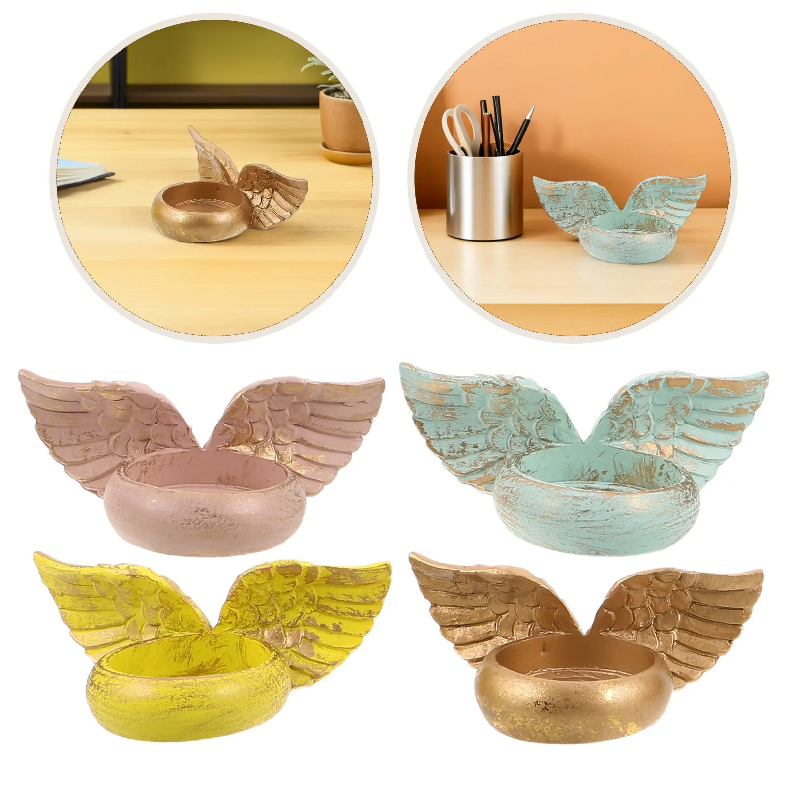 4Pcs Angel Wing Candlestick Resin Tealight Holder Romantic Wedding Table Centerpiece Baptism Memorial Party Stand