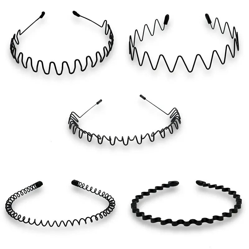 Serre-têtes unisexes noirs élastiques antidérapants en métal simple pour hommes et femmes, bandeaux ondulés, cerceaux à cheveux printaniers, accessoires de mode pour cheveux