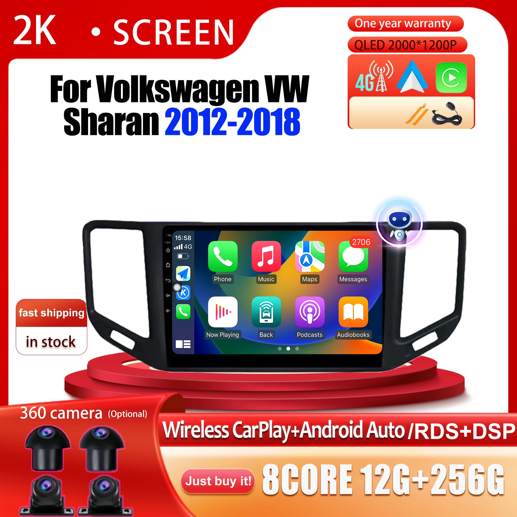 

Carplay Android 14 Car Radio For Volkswagen VW Sharan 2012 2013 2014 2015-2018 Multimedia Stereo Player WiFi GPS Navigation BT