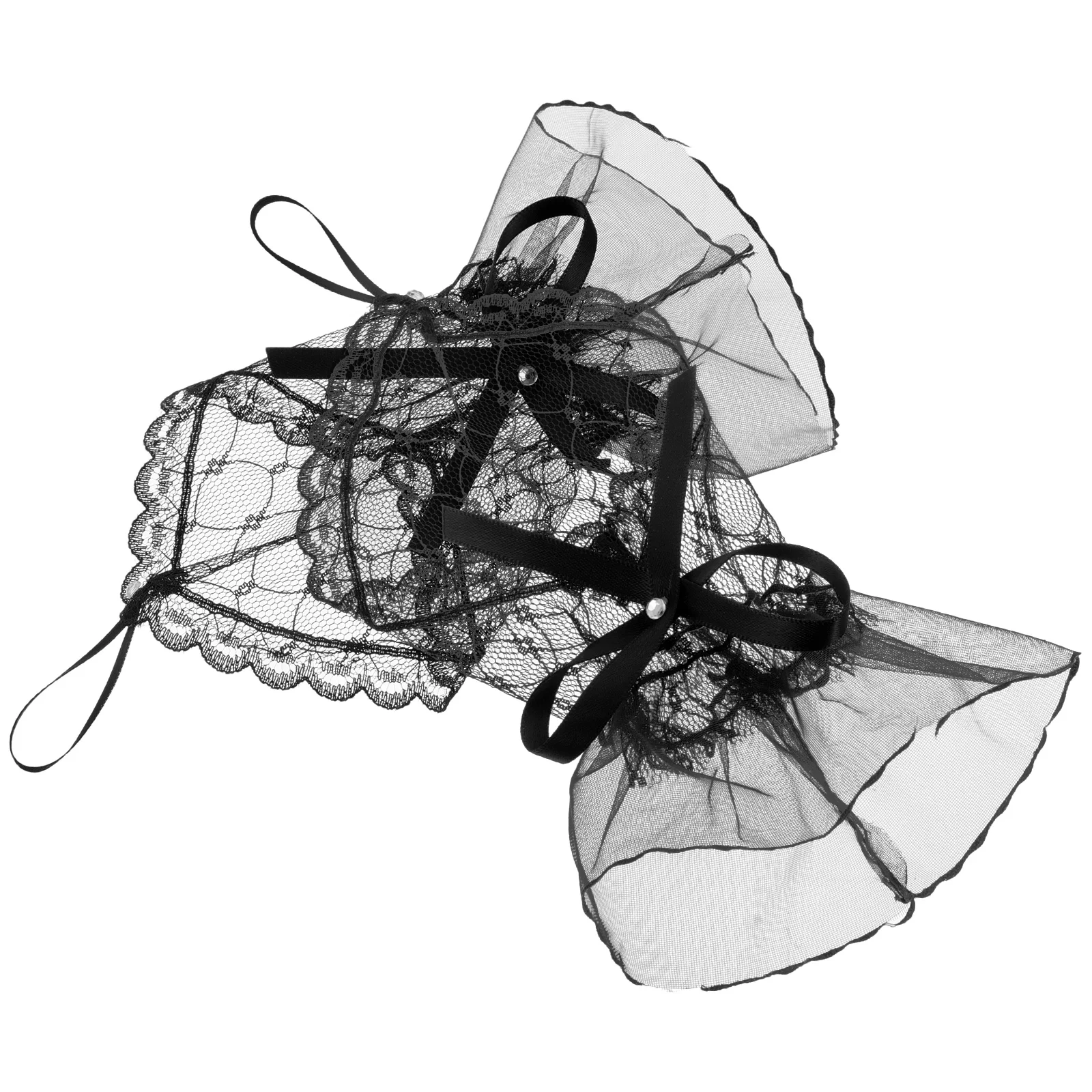 1 زوج المرأة قفازات برباط أصابع شبكة المعصم الأصفاد القوس كشكش كم لحفل الزفاف الشاي الرقص لوليتا موضة #1