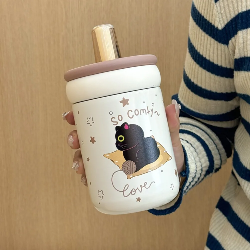 

Winter 500ML Thermal Water Bottle With handle 316 Stainless Steel Insulated Cup Cartoon Cat Lid Straw Drinkware for Student