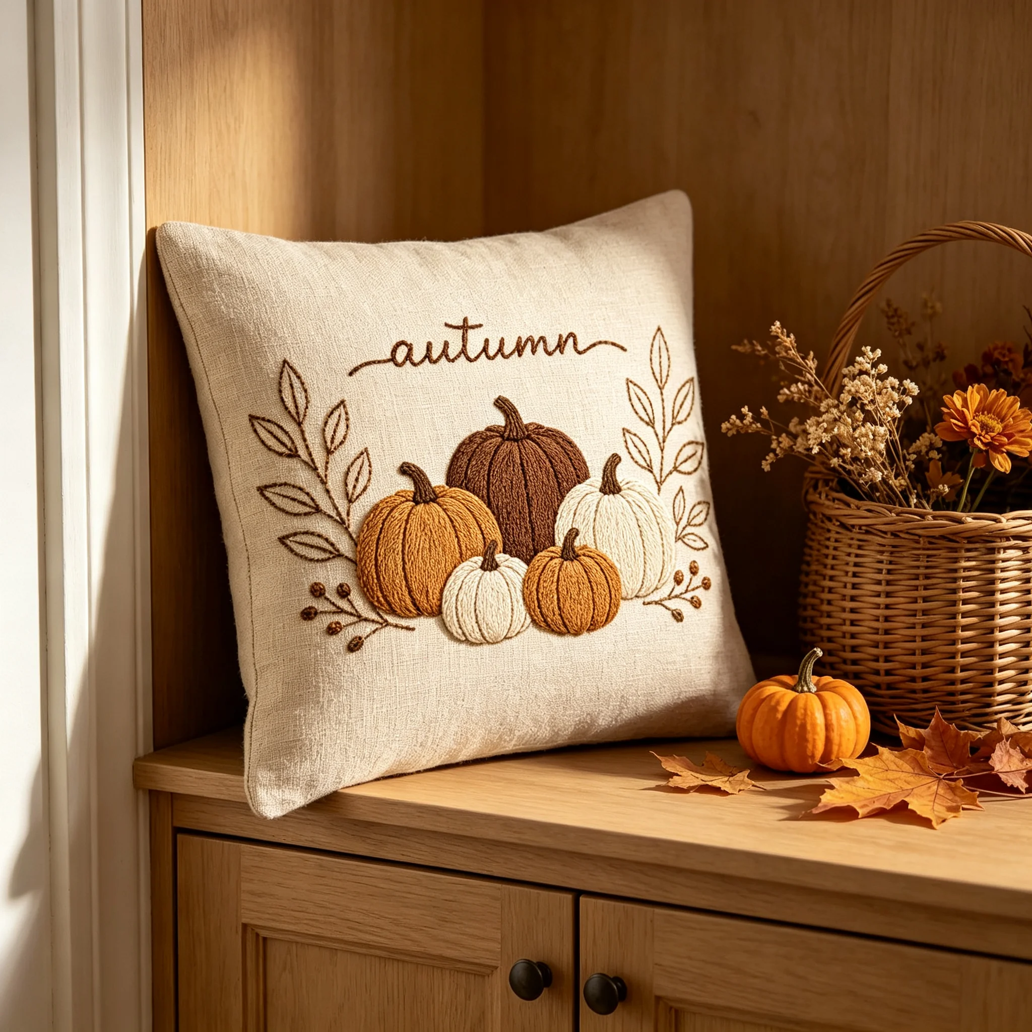 2D Printed Autumn Pumpkin Pillow Cover Farmhouse Fall Leaves Berry Cushion Cover Thanksgiving Home Sofa Tabletop Decoration