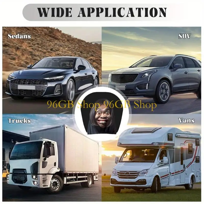 96GB 2PCS Fanciful Car Headrest Covers with Playful Character Images Strong Polyester Most Vehicles Machine Washable