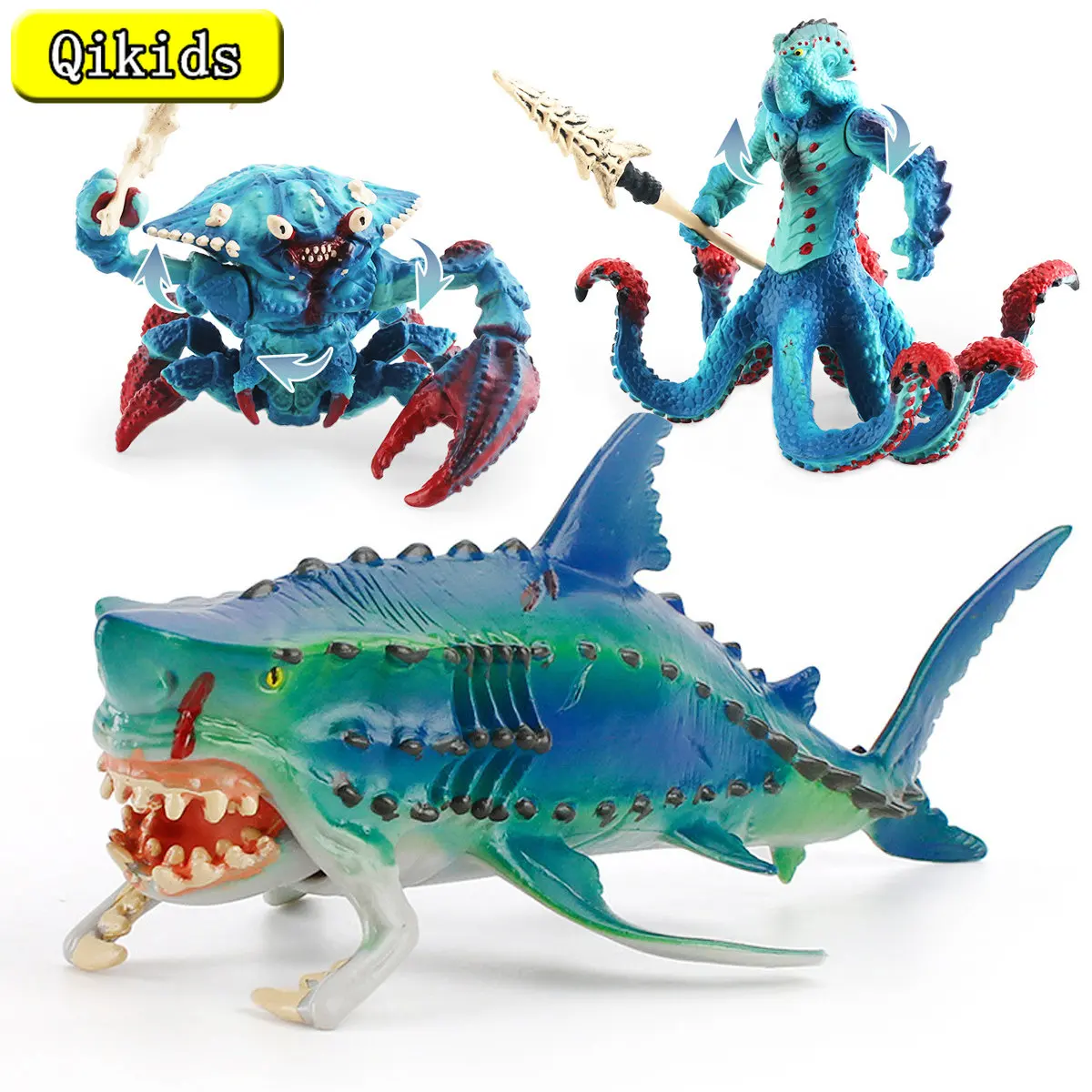 Simulation Ocean Animal Model Wonderland Monster Fish Green Crab Monster Octopu Shark Action Figure Collection Toy Children Gift