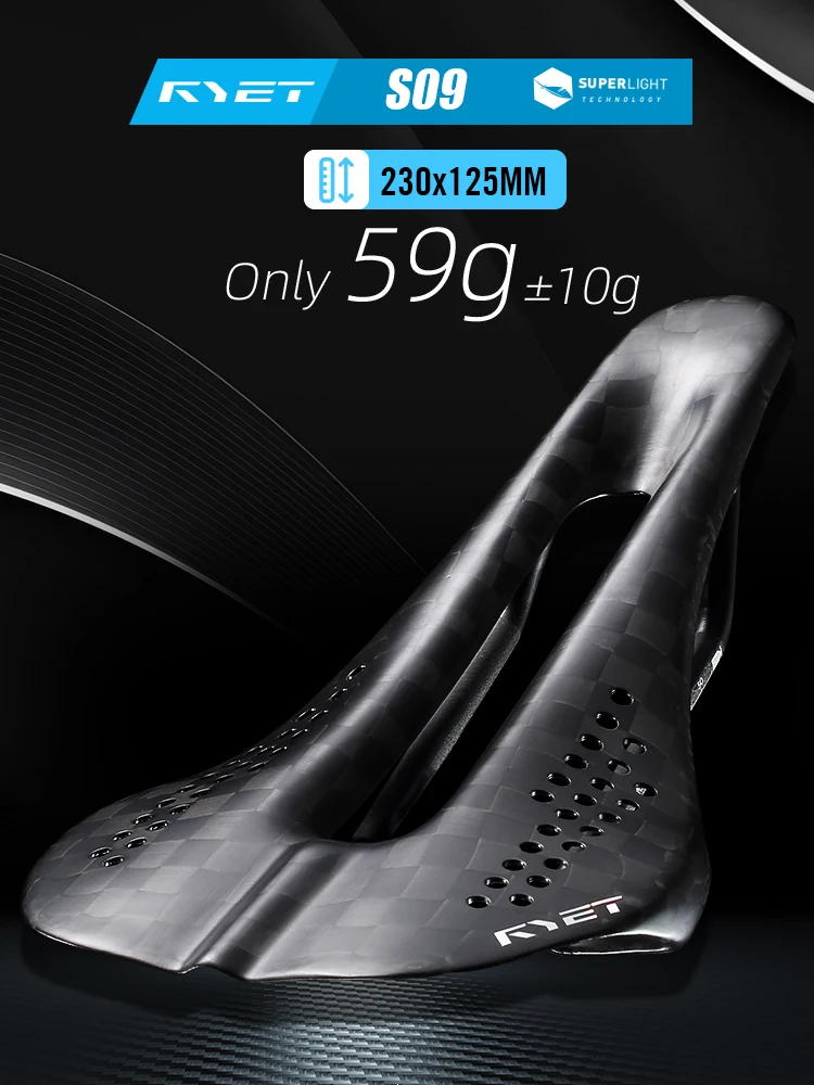 AliExpress RYET 59g Ultra Light Carbon Bike Saddle T800 Carbon Fiber with 7x7mm Round Rail 12K Racing Bicycle Seat for Road and Gravel