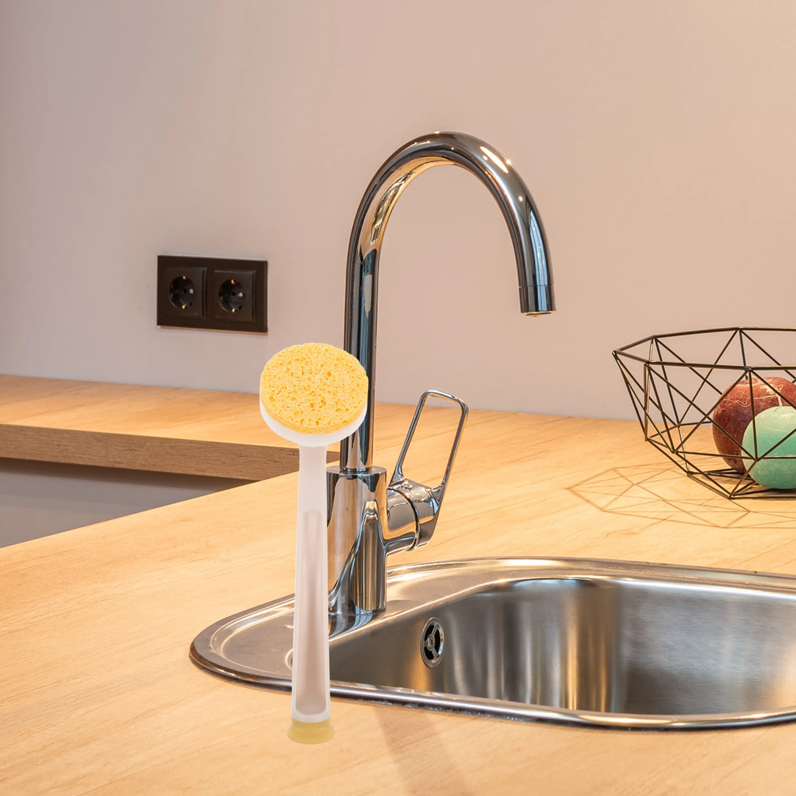 

1Set Long Handle Pot Brush Replaceable Heads Non Scratch Kitchen Cleaner Dish Cleaning Tool for Pans Suction Cup Base