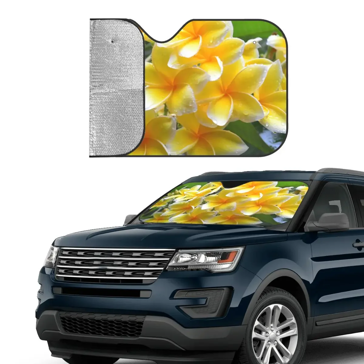 Yellow Windshield Sunshade Plumeria Flower Universal Cover Front Block Window 76x140cm Sun Visor Accessories Covers