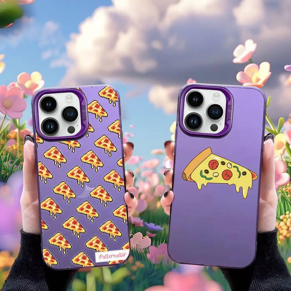 

Delicious cartoon pizza Phone Case For iPhone 16,15,14,13,12,11,Mini,Pro,SE,MAX Purple Matte Silicone Cover
