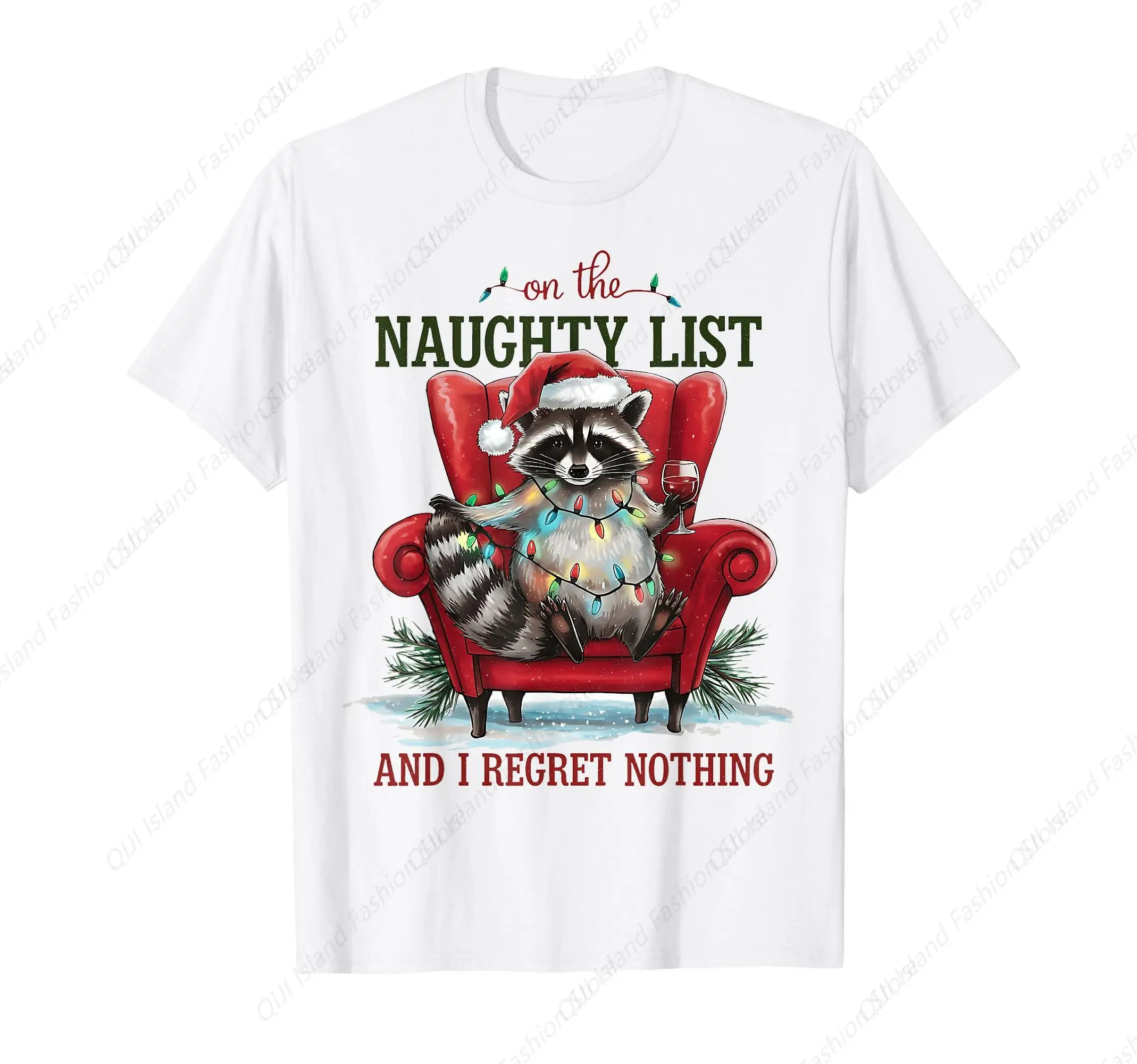 

Funny Raccoon Christmas On The Naughty List I Regret Nothing T-Shirt