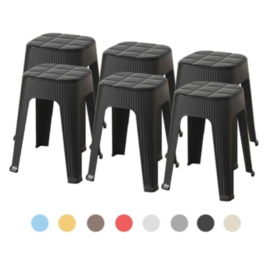 

18in Stackable Stools Set of 2/4/6, Backless Save Space Bar Stools with Cushions, Lightweight and Anti-Slip Plastic Dining Chai
