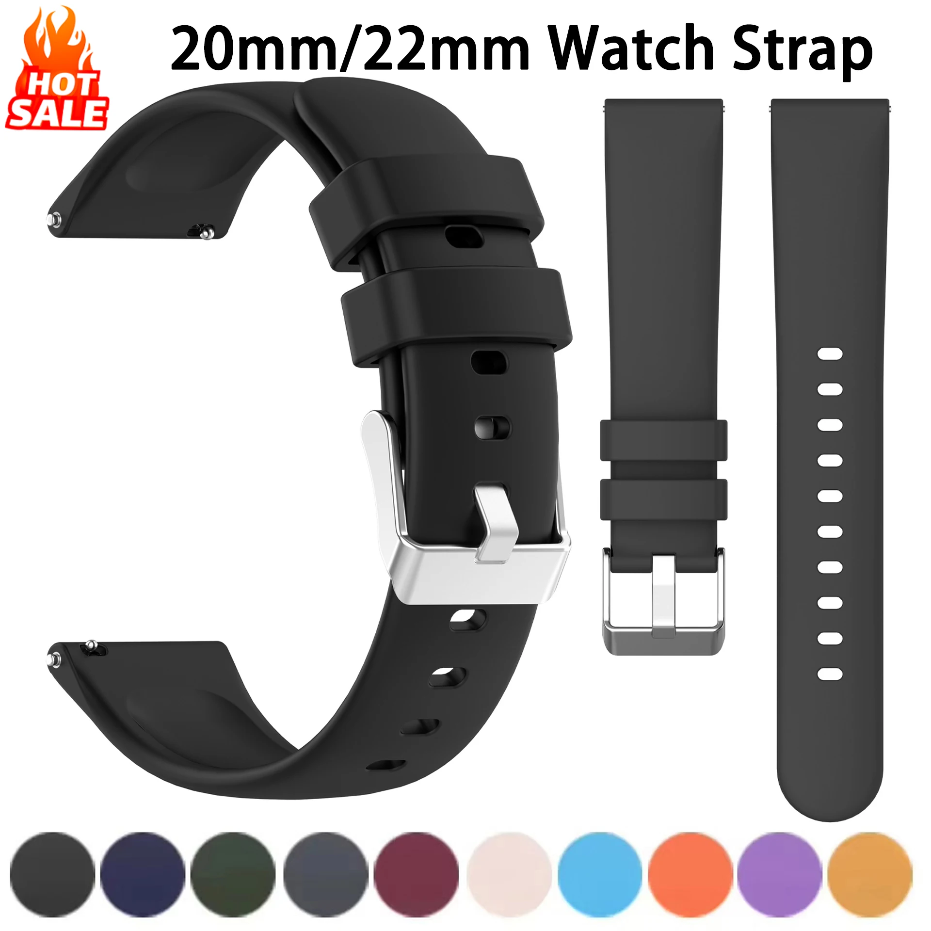 Hot Sell 20MM 22MM Silicone Watch Strap 20/22mm Universal Watchband Wristwatch Band for P22 SmartWatch & Other Watches Bracelet