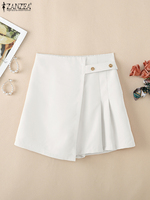 ZANZEA Fashion Loose Pleated Shorts Women Elegant High Waist A-Line Short Trousers 2025 Summer Streetwear Asymmetric Wrap Skorts