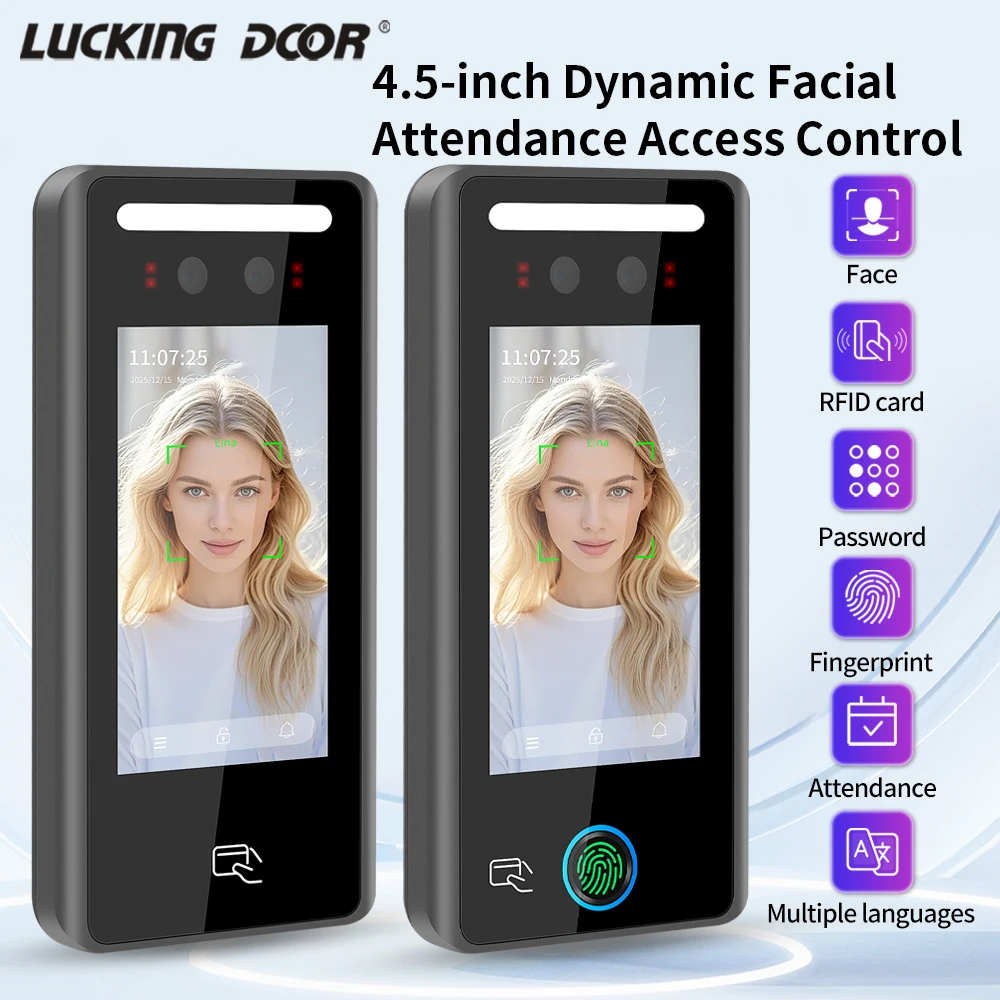 Asia-Teco 125Khz Employee Attendance Device Multilingual 4.5-Inch Facial Recognition Access Control System WG26/34 Card Reader
