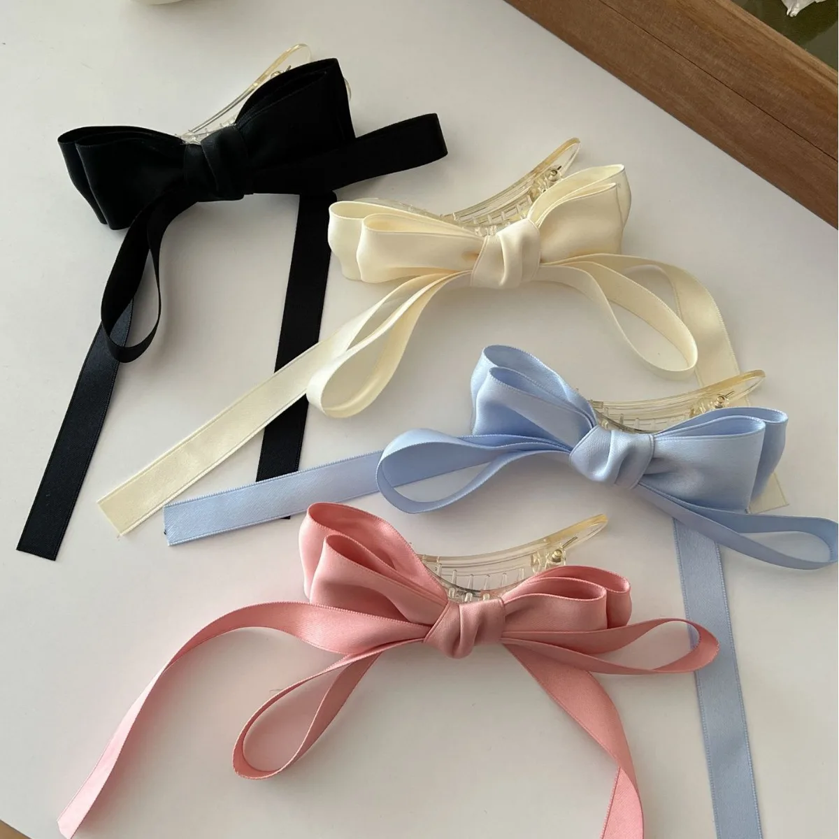 Dopamine Ribbon Bow Hair Clip Ethereal High End Summer Style Elegant Non Slip Lightweight Comfortable for Back Head Daily Home
