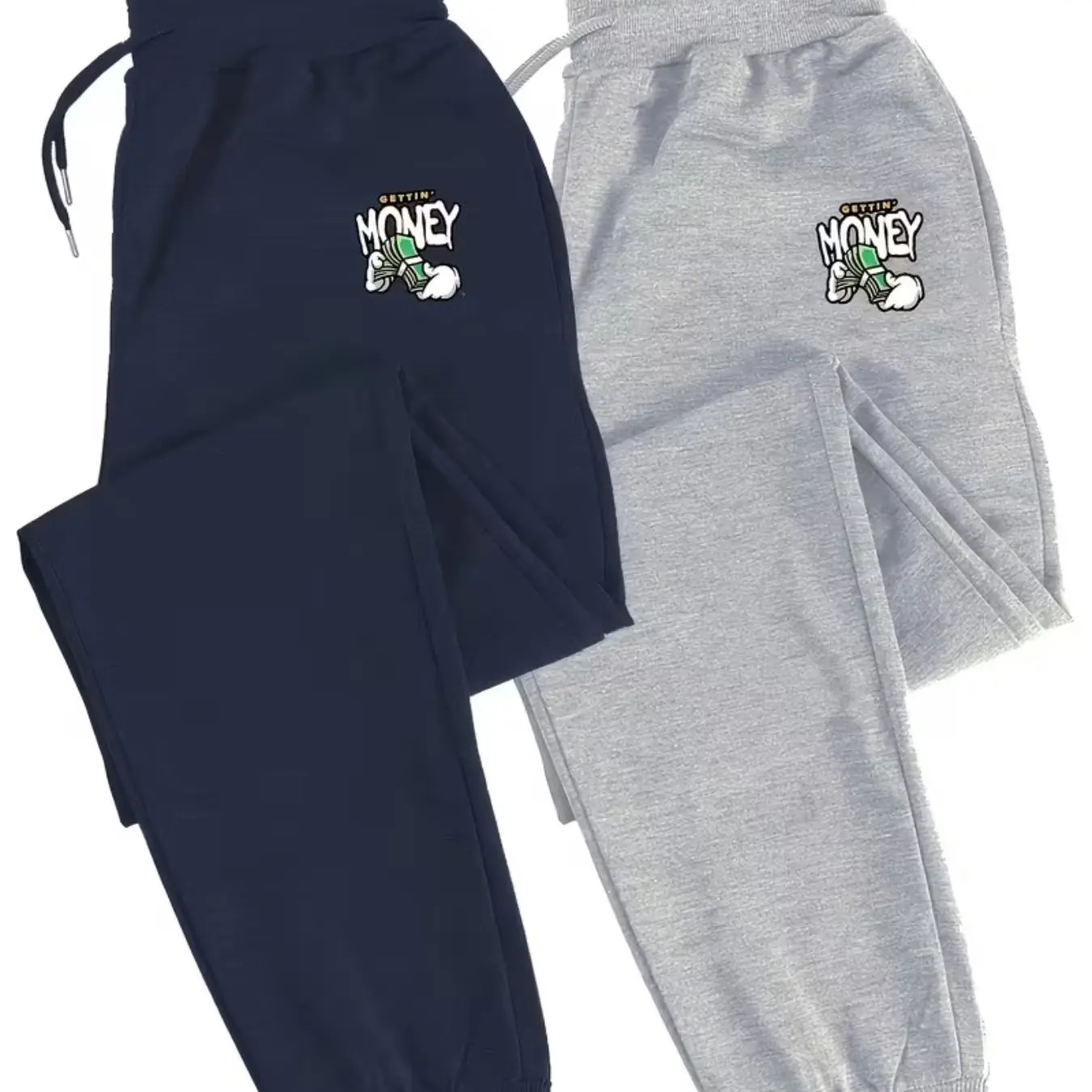 2 Pack Men Casual Jogger Pants Gettin Money Hands Holding Cash Logo Sweatpants Elastic Waist Cuffed AnkleStreetwearFitness Pants