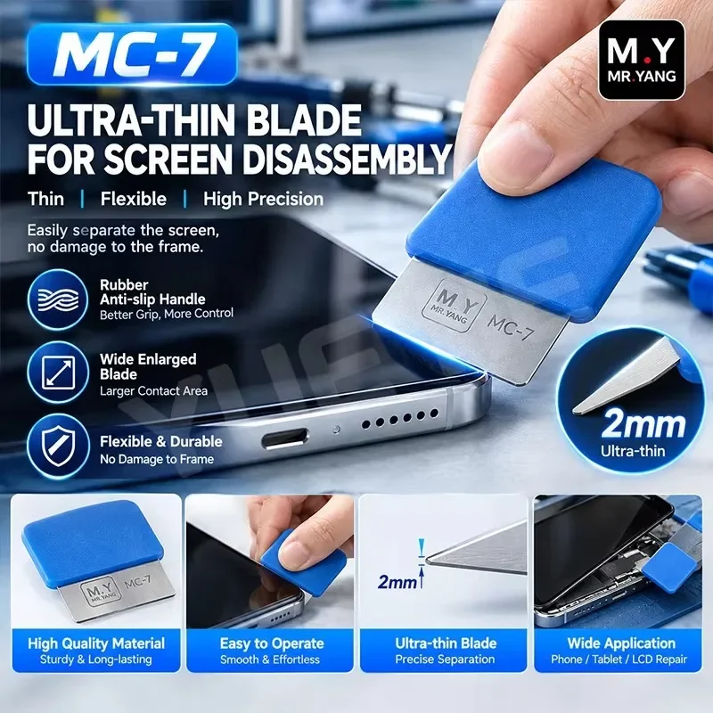 M.Y MC‑7 Ultra‑thin Disassembly Blade Rubber Anti‑slip Handle Wide Prying Spudger for Phone Screen Back Cover Frame Repair Tool