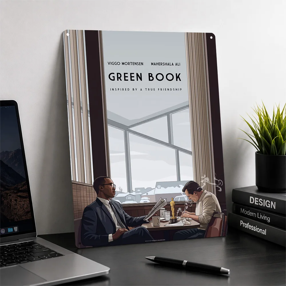 Green Book Movie Illustration Poster Retro 3D Printed Metal Signs Customized Wall Hanging Gift for Garage Accessories Wand Deko