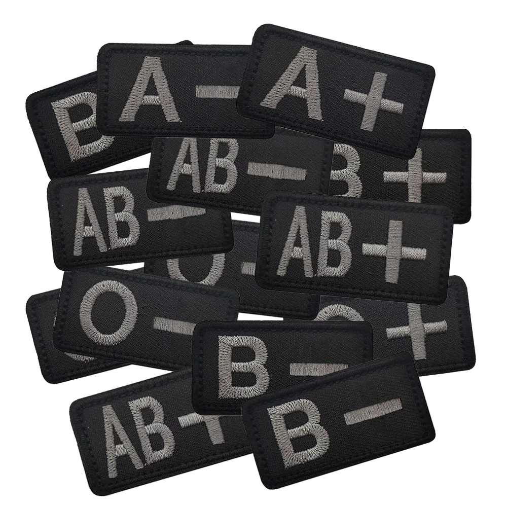 Parches Bordados Médicos con Grupo Sanguíneo Positivo/Negativo, Insignia Táctica para Mochila con Gancho y Bucle, Accesorios Militares A B O AB