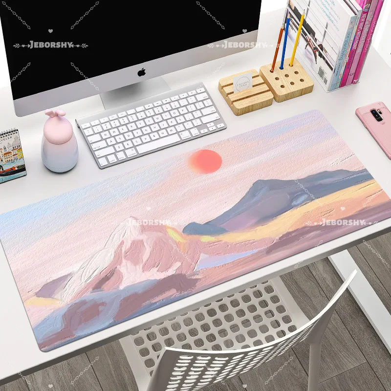 XXL Artistic Mouse Pad, Oil Painting Desk Mat, Extended Keyboard Pad with Stitched Edges, Non-Slip Base for Laptop Office