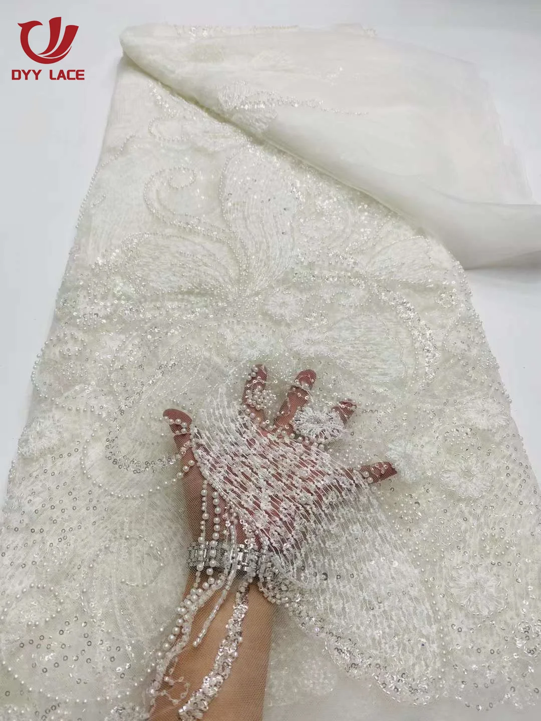 

5 Yards African Beaded Lace Fabric French Bridal Sequins Lace Fabric 2025 Luxury Nigerian Tulle Lace Fabric Couture Materiel
