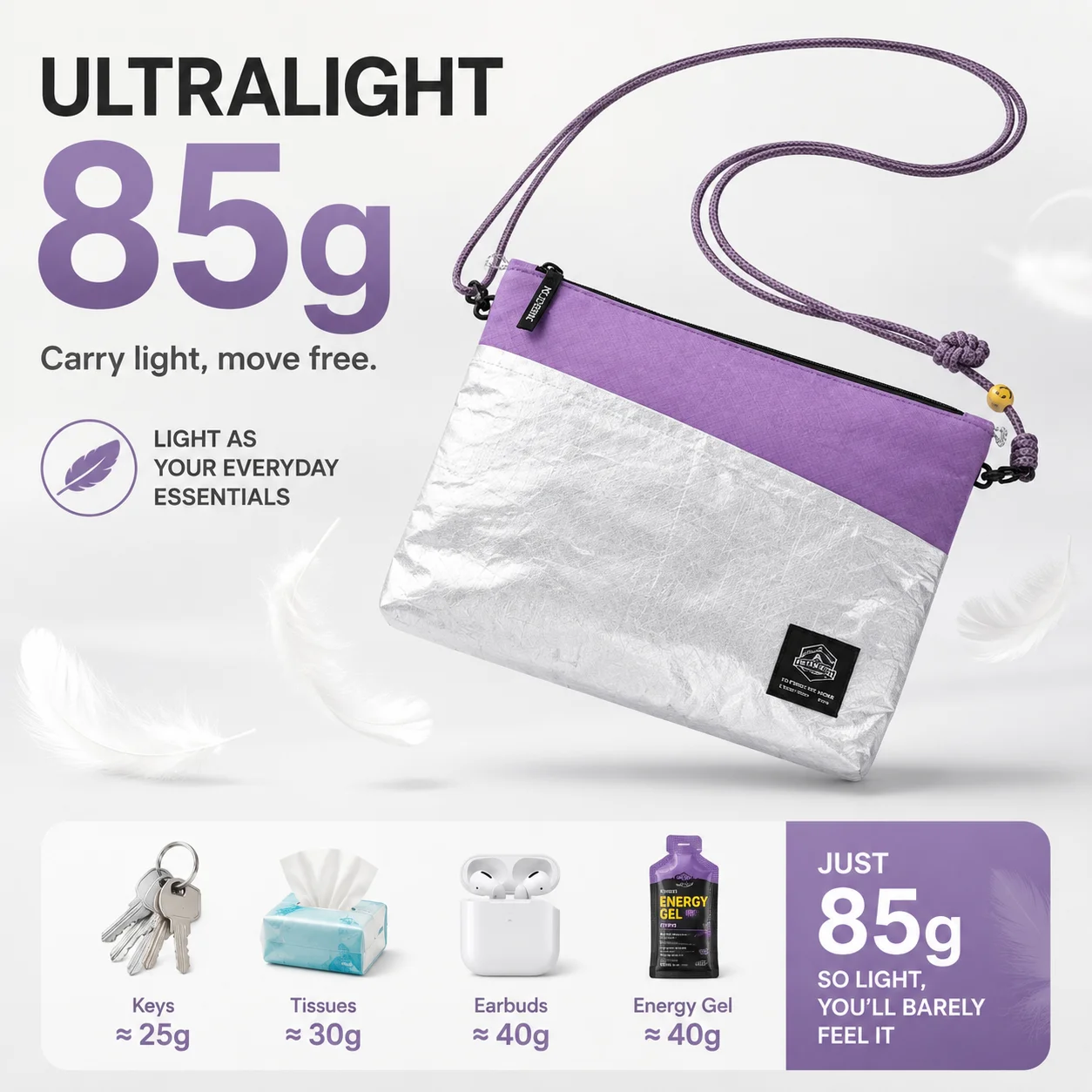 85g Ultra-light Crossbody Sacoche Bag Water-resistant Shoulder Chest Pouch Outdoor Hiking Camping Travel Phone Bag Men Women