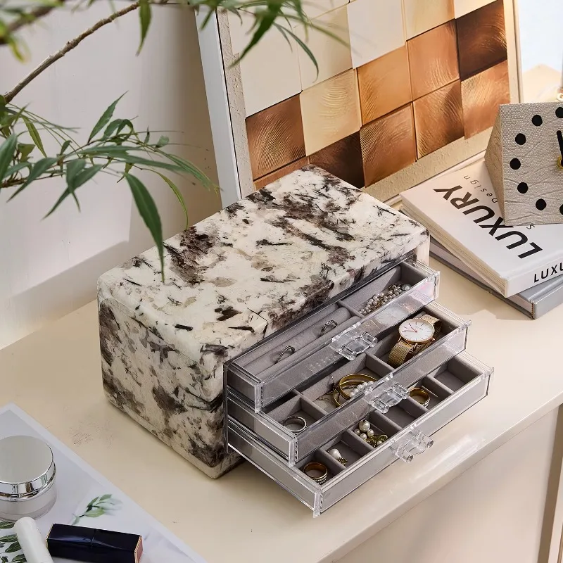 

Luxury Marble Jewelry Cosmetics Makeup Storage Organizer Boxes Multifunction Large Capacity Earrings Necklaces Home Decoration