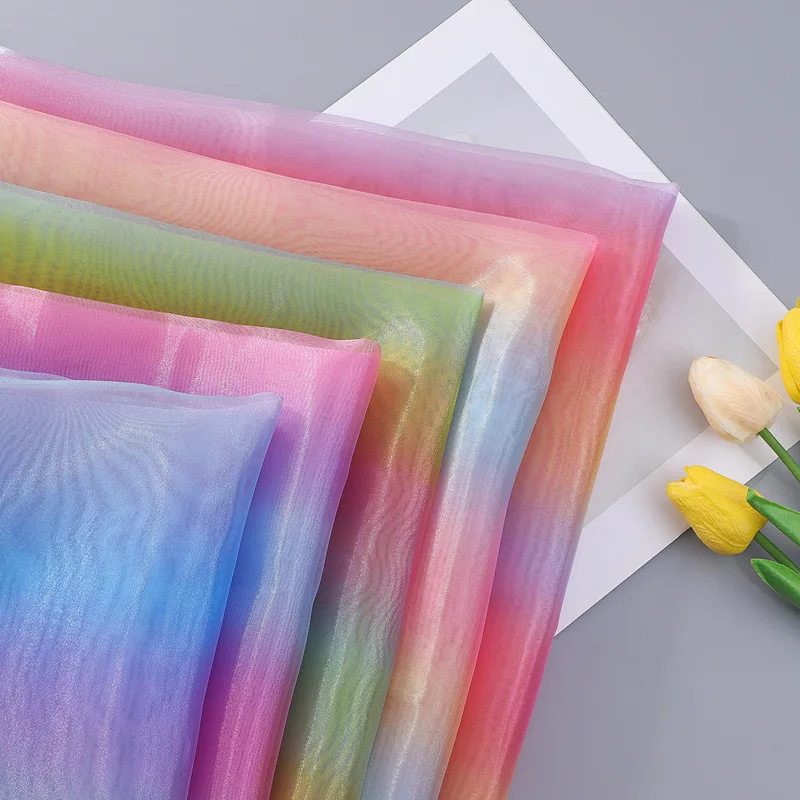 

1 Yard Rainbow Gradient Organza Fabric. Tutu Skirt Wedding Dress Party Background Decoration Doll Clothing Material Photo Fabric