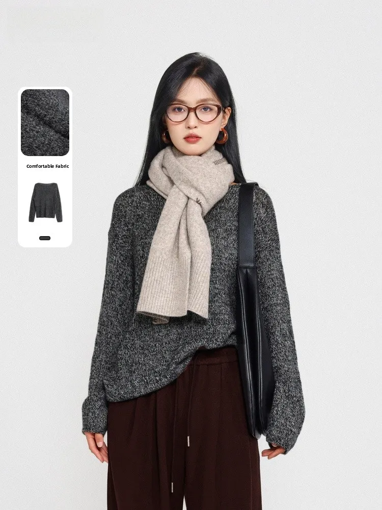 

Warm Knitted Sweater 2024 Winter New Sle Simple Match All Seasons Overhead Woolen Long Sve One-oulder Regular Length