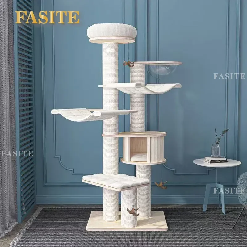 For  Solid Wood Cat Tree Large Luxury Cat Climbing Frame Wooden Cat House Villa with Litter Box Furniture