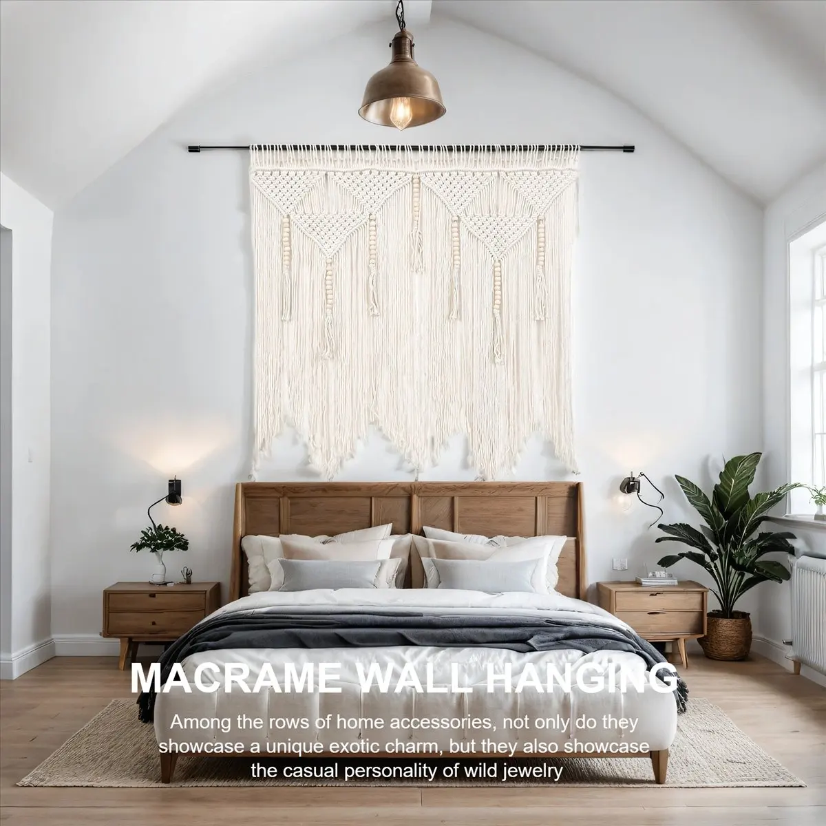 Macrame Wall Hanging Handwoven Bohemian Cotton Rope Boho Tapestry Home Decor Creamy-White-AT48