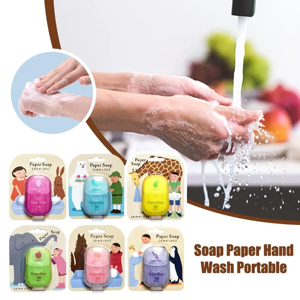 Portable Bathroom Soap Slices Box Hand Washing Clean Soap Tablets Paper Foaming Camping Travel Tablets Soap Outdoor Scented T9S2