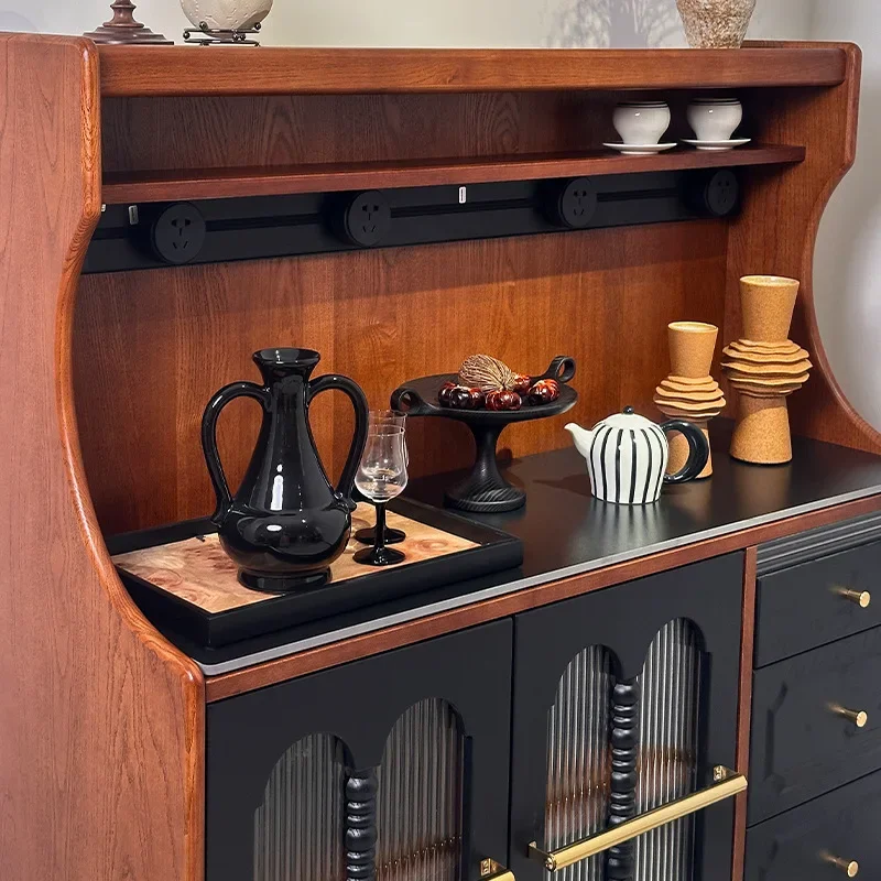 Solid wood French retro rock slab dining side cabinet American living room integrated with wall