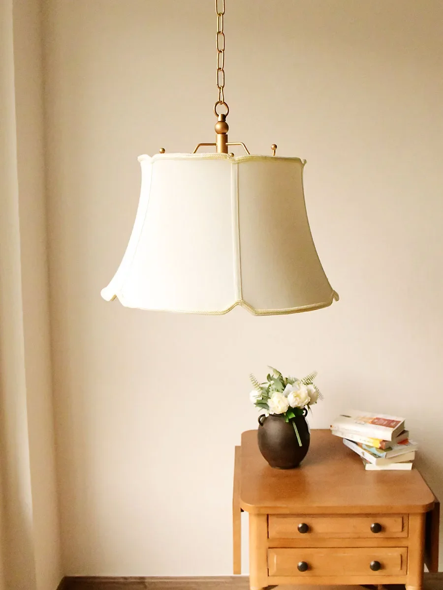 Simple American Style Chandelier Bedroom Study Vintage Cotton Linen Beige Cloth Cover Artistic