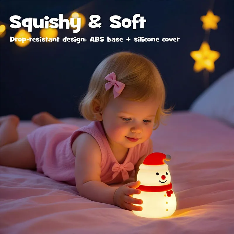 Árvore de natal silicone luz noturna botas de boneco de neve carregamento usb luz ambiente interruptor toque led pendurado luz squishy silicone