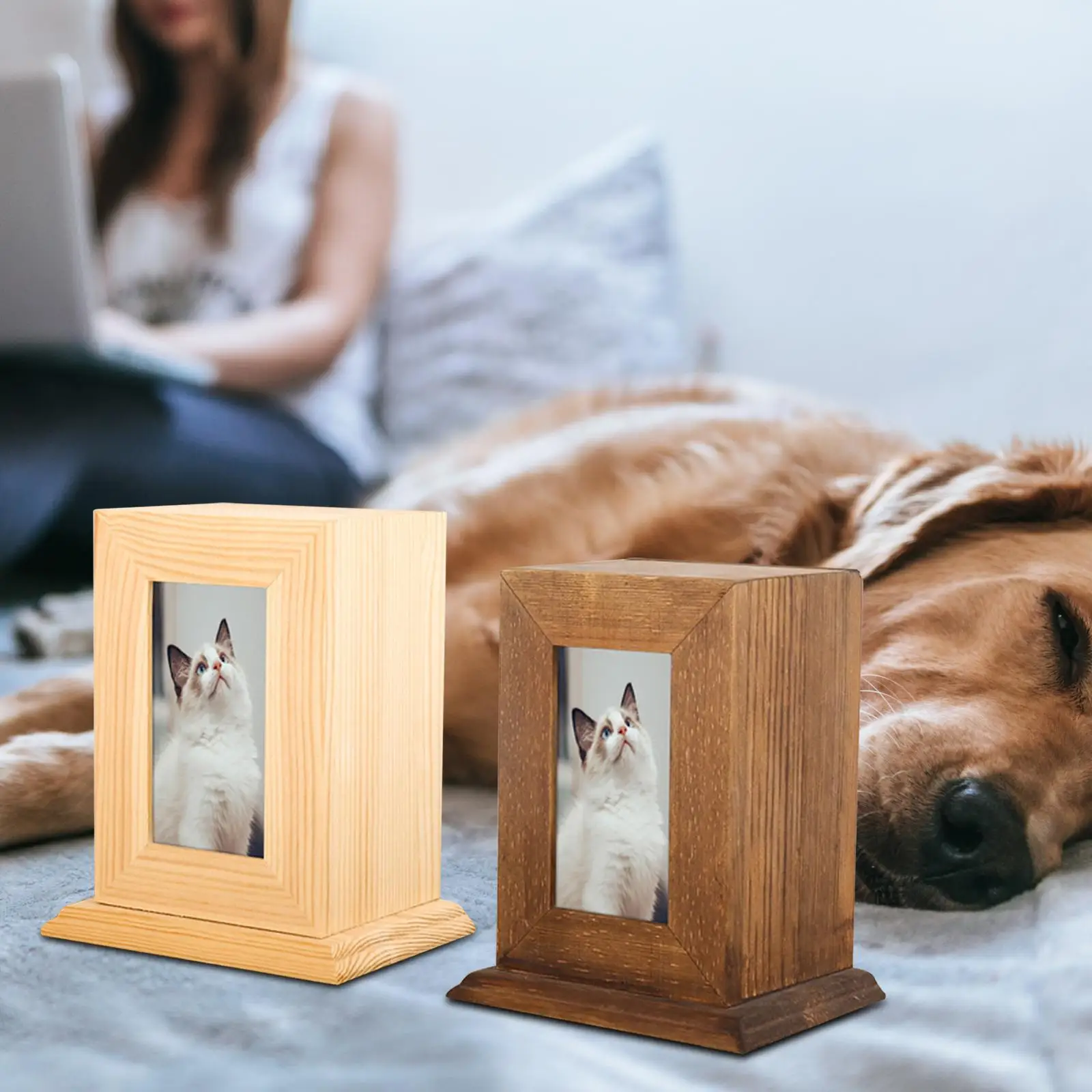 Wooden Pet Cremation Urn for Dogs Cats Ashes Memorial Keepsake Casket