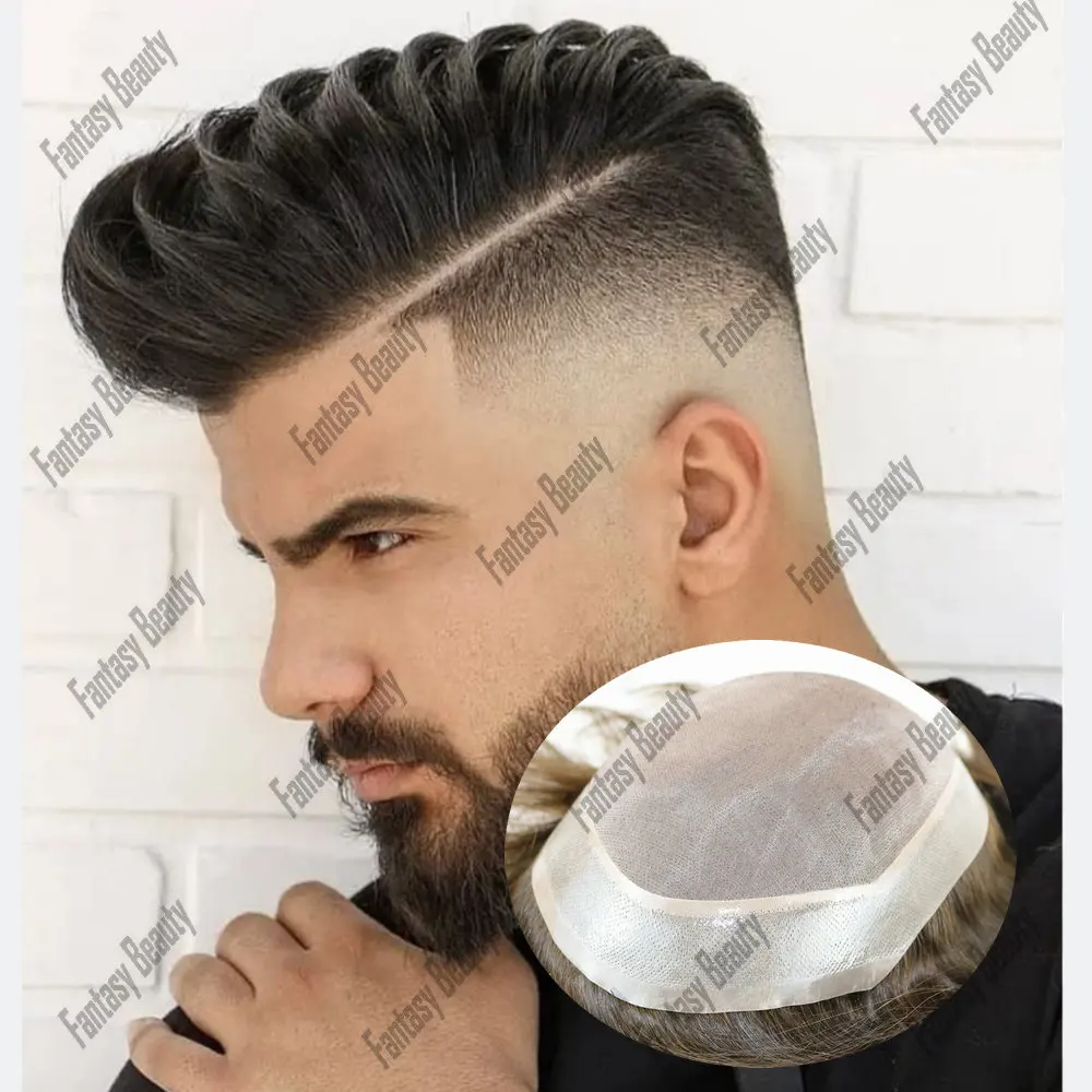 Fina Mono & PU Base Toupee para Homens, 100% Remy Cabelo Humano, Sistema De Substituição, Peruca De Cabelo, Prótese Capilar, Unidades De Cabelo