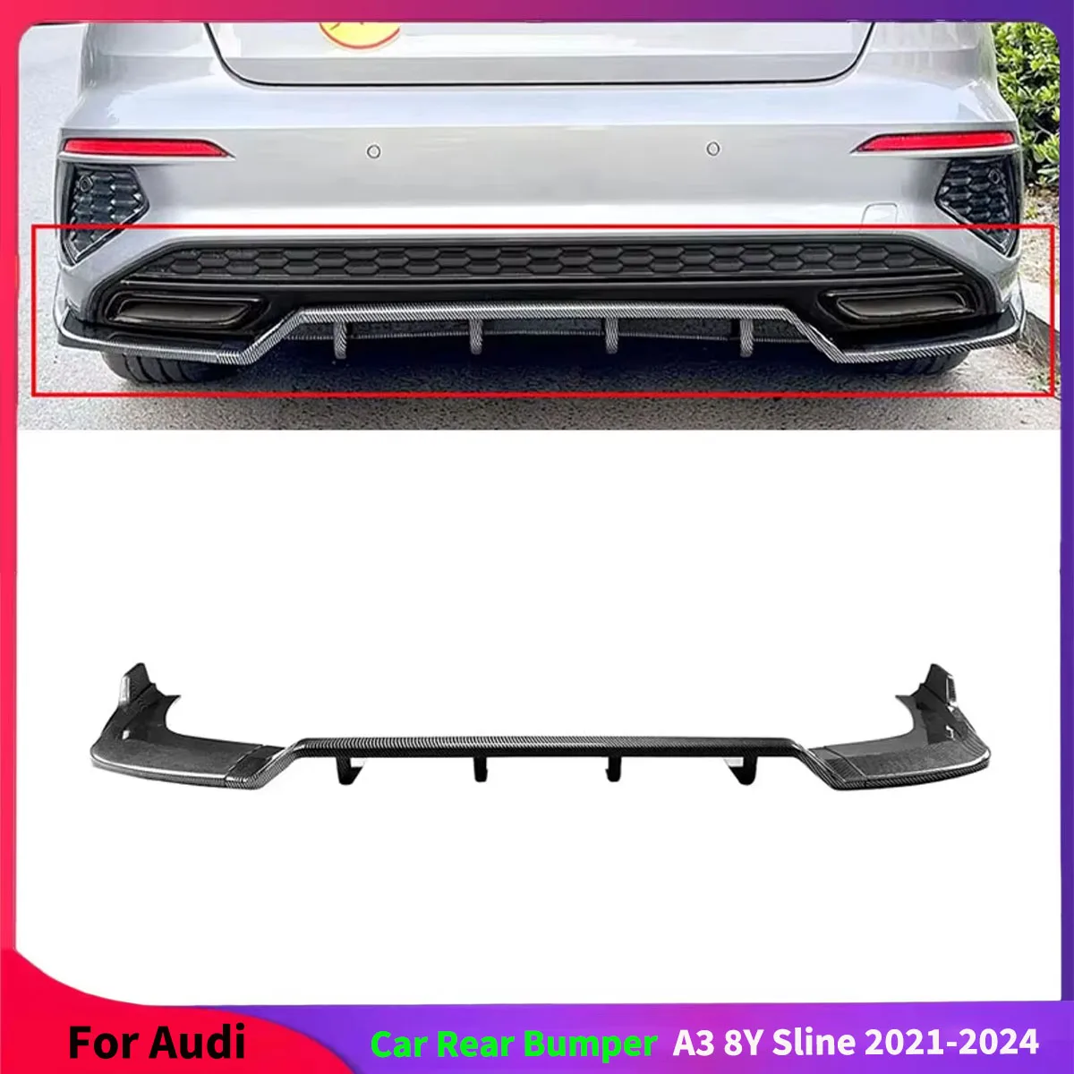 For Audi A3 8Y Sline 2021 2022 2023 2024 Rear Bumper Lip Body Kit Diffuser Spoiler Guard Protector Cover Auto Accessories Tuning