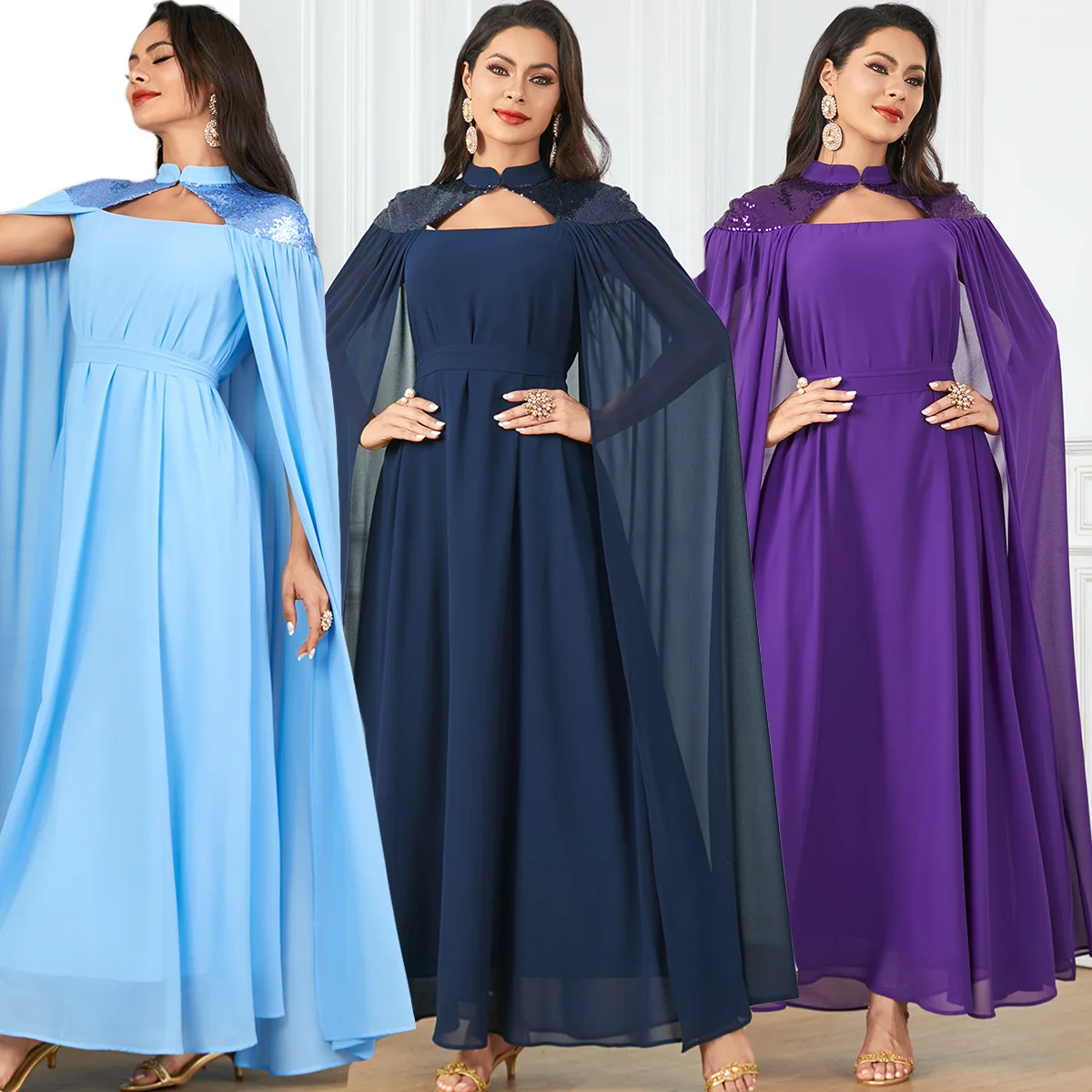 3863 Robe Muslim Clothing Solid Color Fashion Loose Sleeveless Shawl Large Swing Long Dress