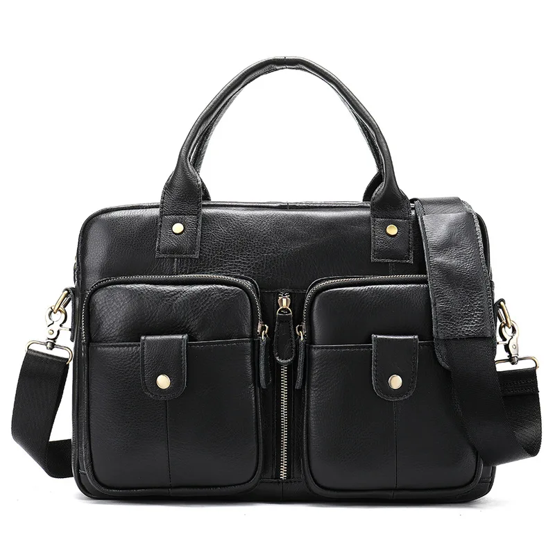 

2024 New Vintage Cow Genuine Leather Business Men's Briefcase Male Shoulder Bag Real Leather Men Messenger Bag Tote Computer Bag