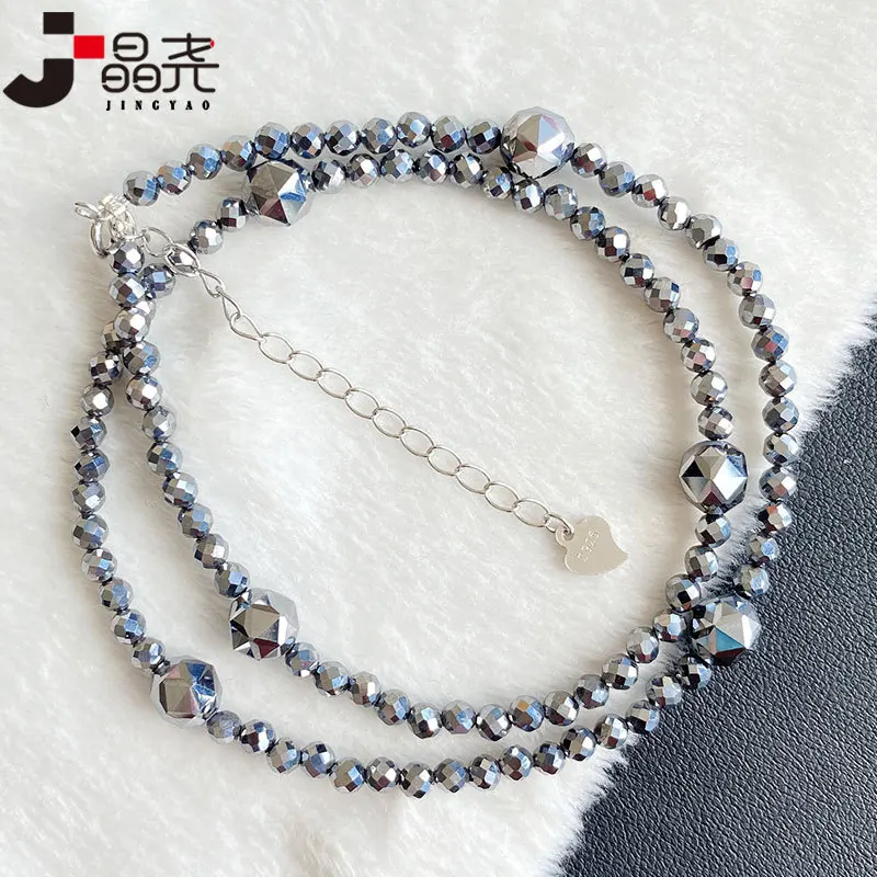 

Граненый двухслойный браслет из терагерца с двумя кругами силиконового камня, регулируемое серебро S925