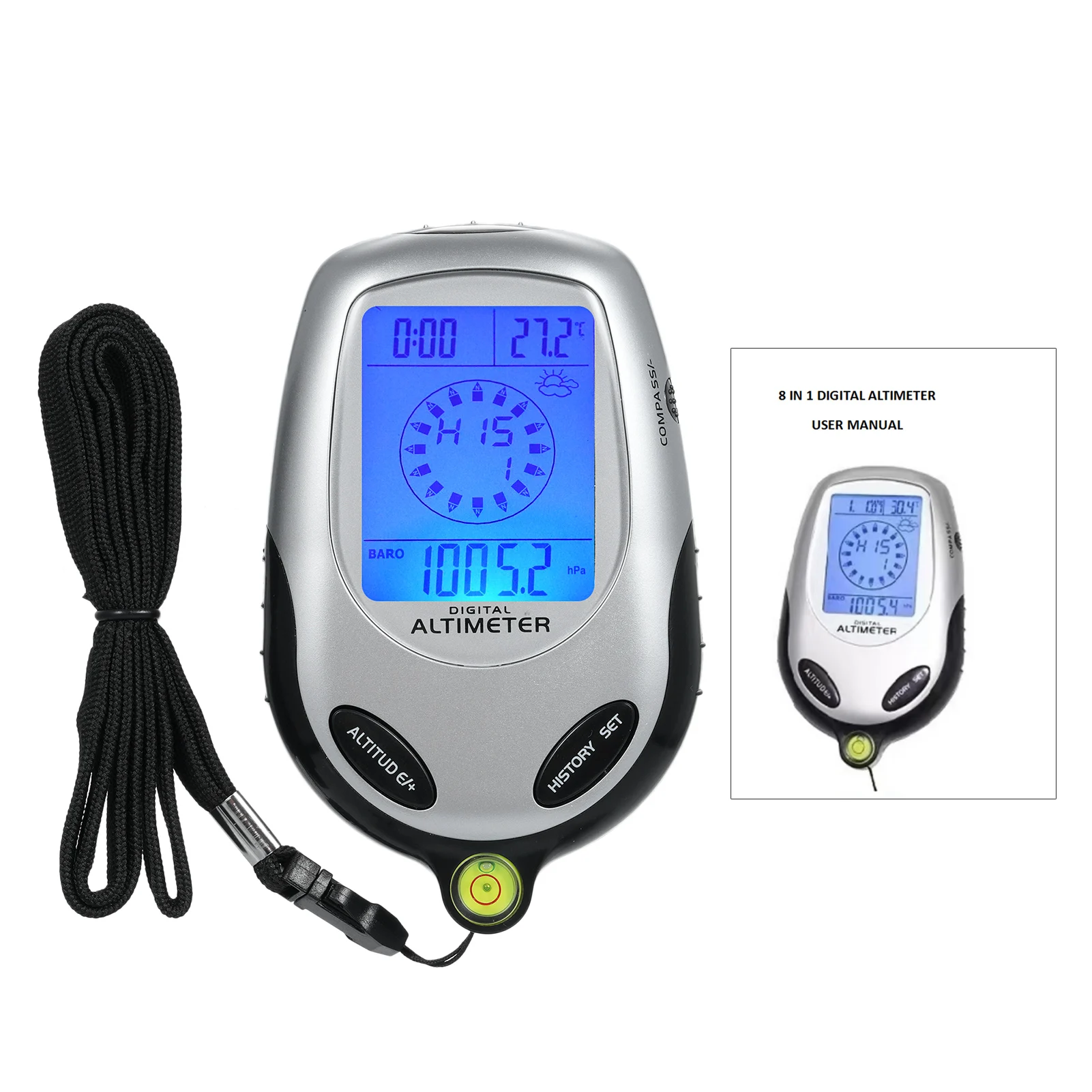 Digital Altimeter Handheld Altimeter Compass Barometer Thermometer Weather Forecast Time Calendar Clock Mountain Climbing Tool